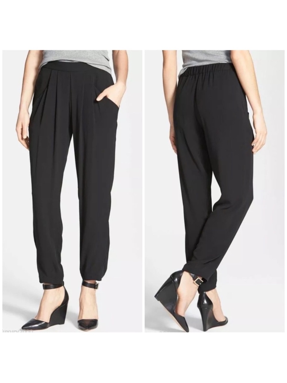 Eileen Fisher Silk Georgette Crepe Ankle Black Pants Women’s Size S